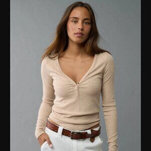 American Eagle Outfitters Women's Long Sleeve Henley Top